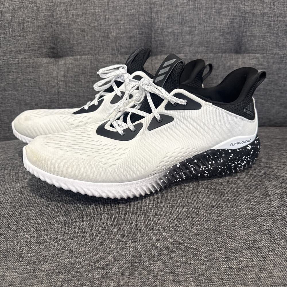 Adidas Alphabounce  White Black Speckled Running Sneakers Shoes HP2305 Mens 12